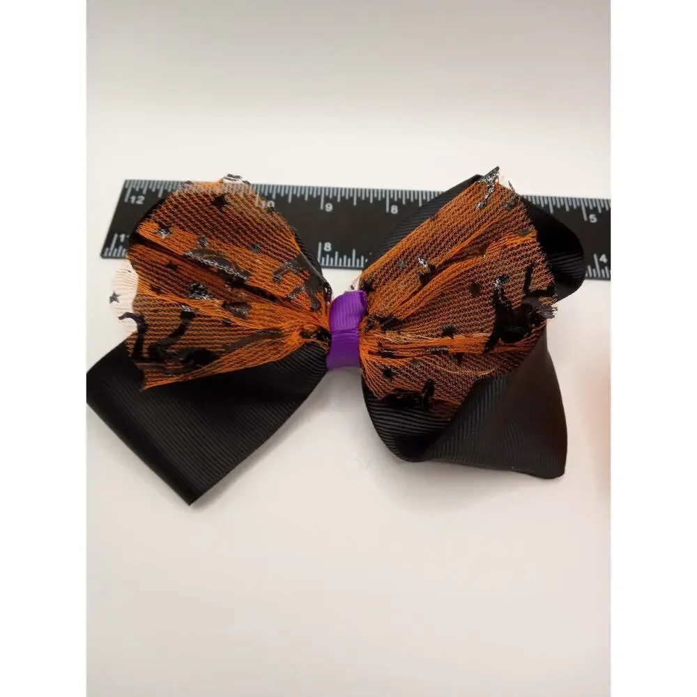 2 Light Up Halloween Bows Purple & Orange/Black & Orange 1020-21